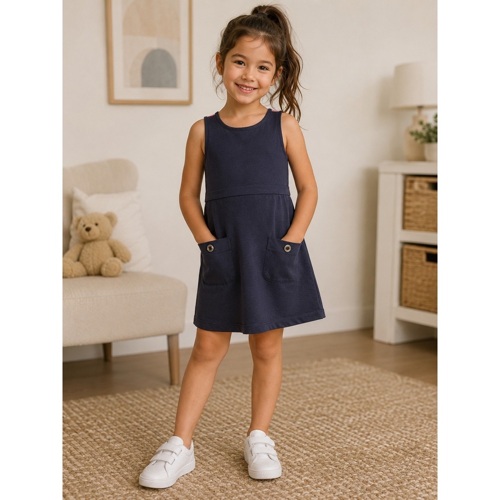 Crazy 8 Girls Navy Blue Sleeveless Pocket Dress Size M 7-8 School Uniform Jersey